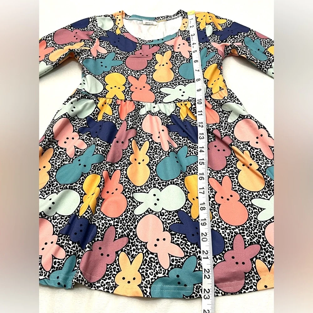Bunny Peeps Colorful Print Kids Long Sleeve Cotton Blend Dress Size 4T - Picture 5 of 12